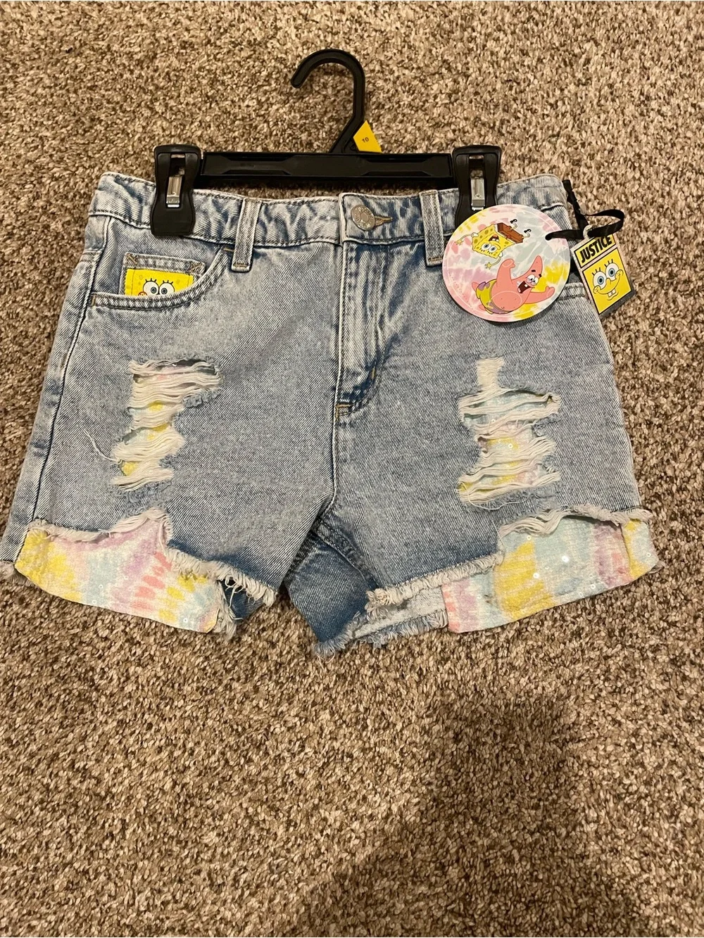 Spongebob X Justice Girls Sequin Denim Short, Sizes 10 Slim & Plus